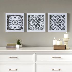 Black and White Tiles Distressed Black and White Medallion Tile 3-piece Wall Decor Set