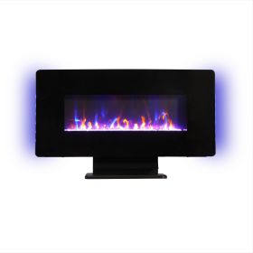 36 Inch Curved Front Electric Fireplace; Freestanding or Wall Mounted Electric Fireplace with Adjustable Flame Color & Remote Control