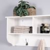 White Entryway Wall Mounted Coat Rack with 4 Dual Hooks Living Room Wooden Storage Shelf