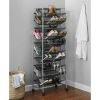 10 Tier 60 Pair Metal and Mesh Rolling Shoe Rack