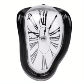 1pc, Surreal Melted Twisted Roman Numeral Wall Clocks Surrealism Style Clock Home Accessory Distorted Wall Watch Decor (Color: Black)