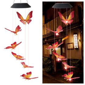 LED Colorful Solar Power Wind Chime Crystal Hummingbird Butterfly Waterproof Outdoor Windchime Solar Light for Garden outdoor (Ships From: China, Emitting Color: 7)