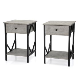 Set of 2 Nightstand Industrial End Table with Drawer;  Storage Shelf and Metal Frame for Living Room;  Bedroom;  XH (Color: gray)