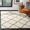 Daley Geometric Plush Shag Area Rug, Ivory/Grey, 5'1" x 7'6"