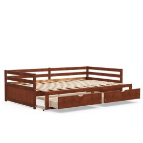 Extendable Twin to King Daybed with Trundle and 2 Storage Drawers (Color: BROWN)