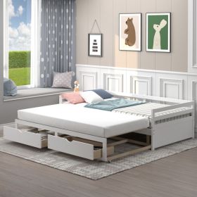 Extendable Twin to King Daybed with Trundle and 2 Storage Drawers (Color: White)