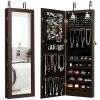 Lockable Wall Mount Mirrored Jewelry Cabinet with LED Lights